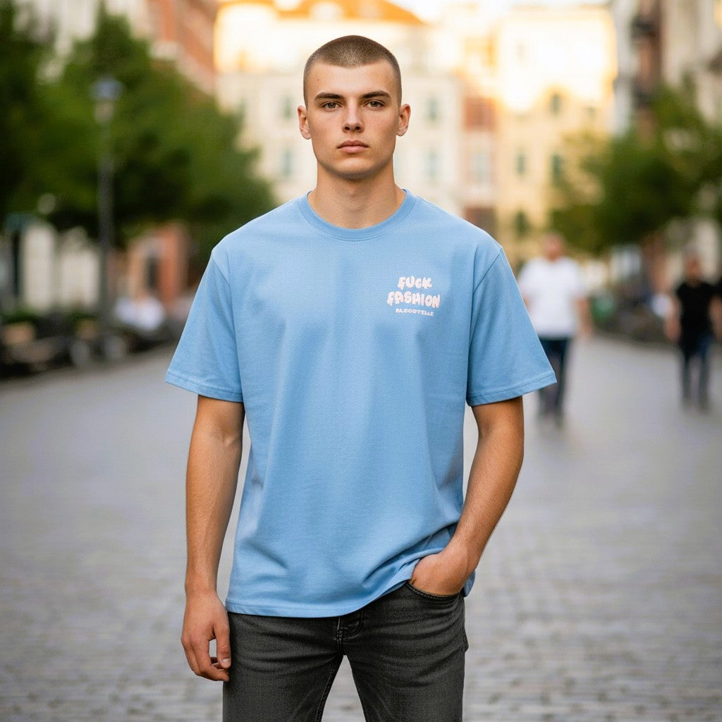 F**K Fashion Light Blue and pale Gold T-Shirt