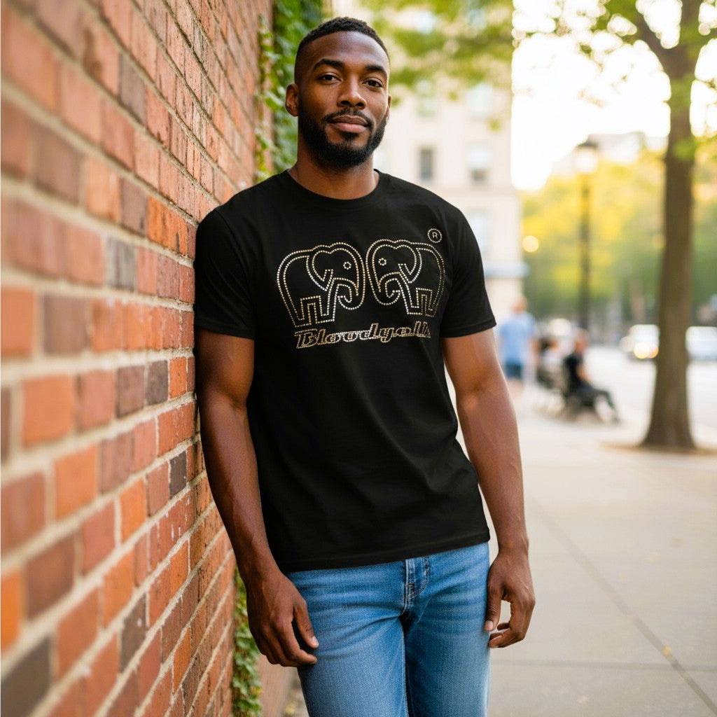 Black with Metallic Gold logo Elephant Dot T-Shirt