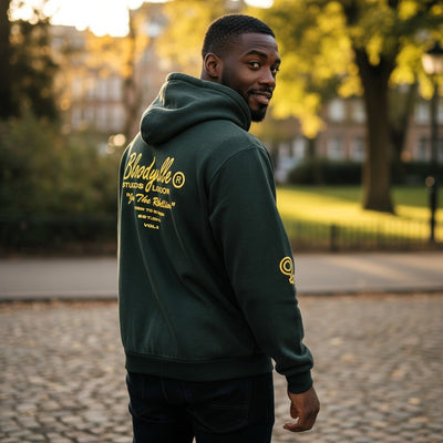 Premium Heavyweight Washes Black and Gold Flock Hoodie