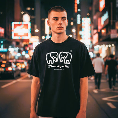 Elephant Logo Black & White Flock T-Shirt
