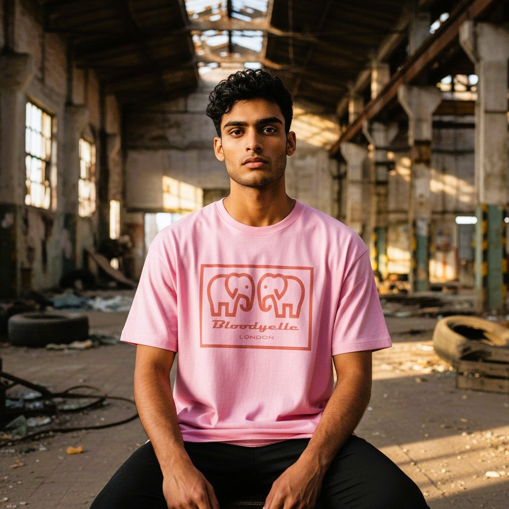 Elephant Box Outline Pink with Pink Flock Logo T-Shirt
