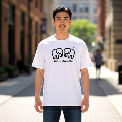 Bloodyelle Elephant  White with Black Raised Logo T-Shirt