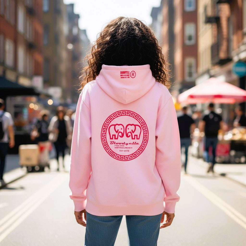 Hoodie Cotton Pink with Neo Pink Flock Greek Legendary logo