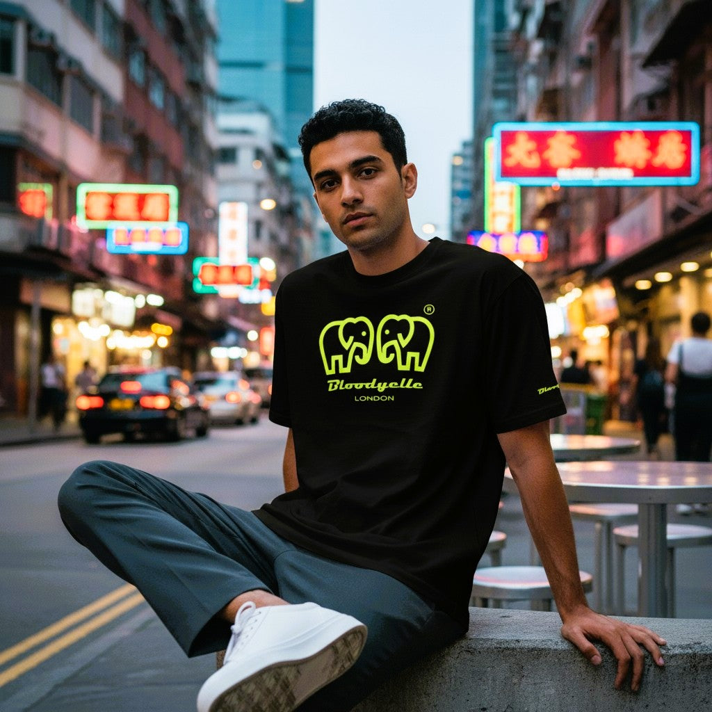 Essential Core Black & Neon Yellow Flock  T-Shirt