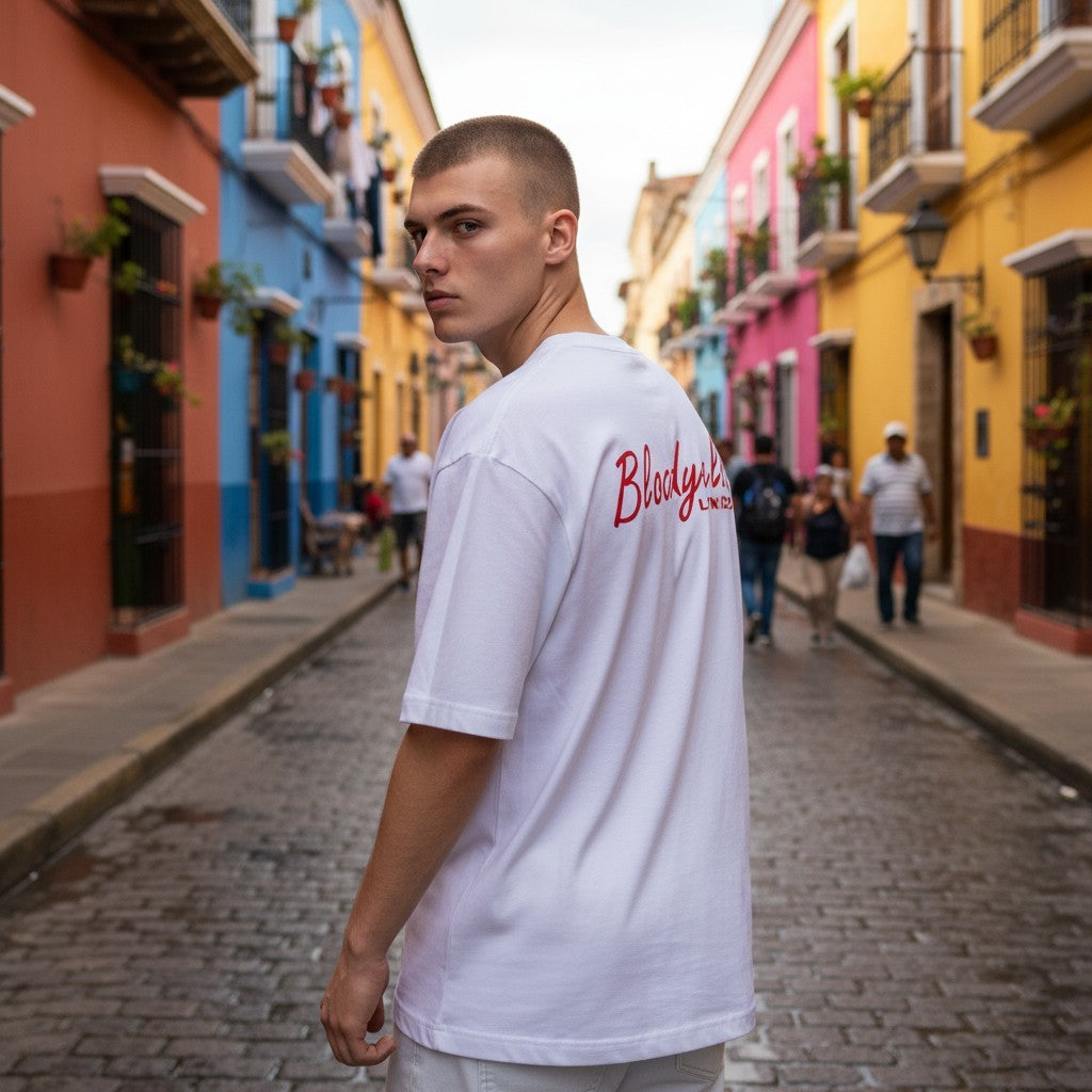 White with Bright Red Flock Bloodyelle Signature T-Shirt
