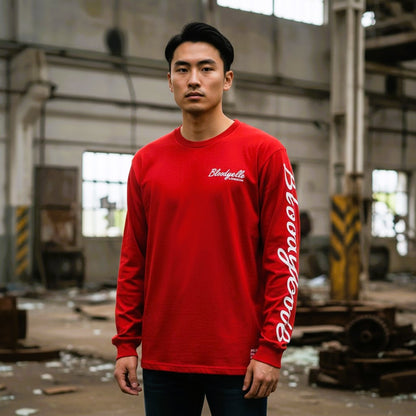 Red with Pale Gold Metallic Signature Long Sleeve T-Shirt