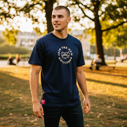 Medium Logo Navy and Gold Puff T-Shirt