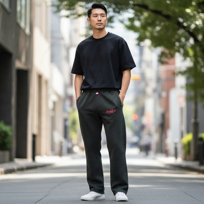 Washed Black and Red Flock Joggers