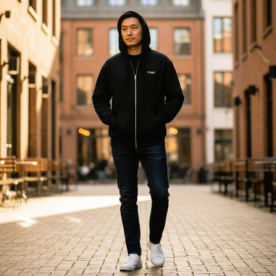 Premium Heavyweight Double Zip Black Hoodie