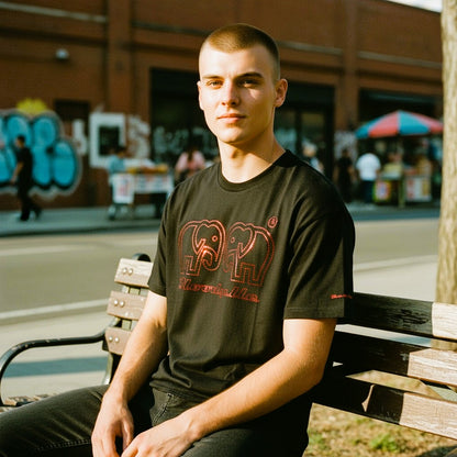 Black with Metallic Red logo Elephant Dot T-Shirt