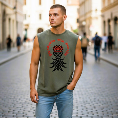 Khaki Black and Red Flock Pineapple Vest. For those who Know.