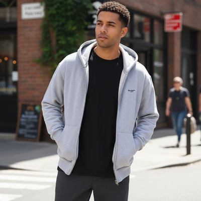 Premium Heavyweight Double Zip Grey Hoodie