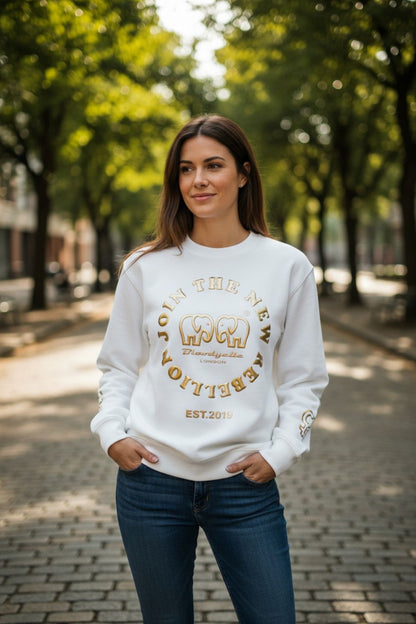 White and Gold Puff Sweatshirt