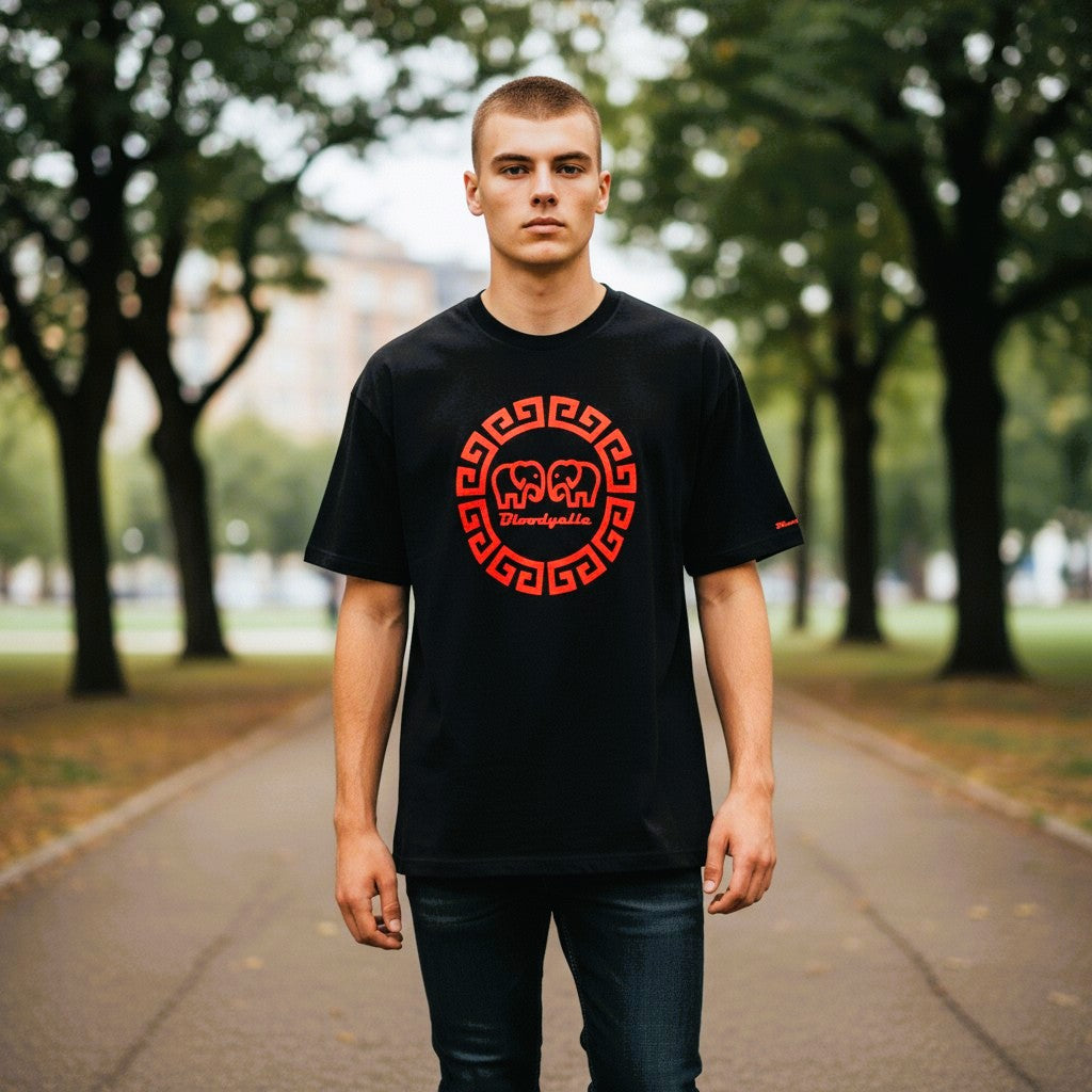 Greek Legends 2 Black with Red Flock T-Shirt