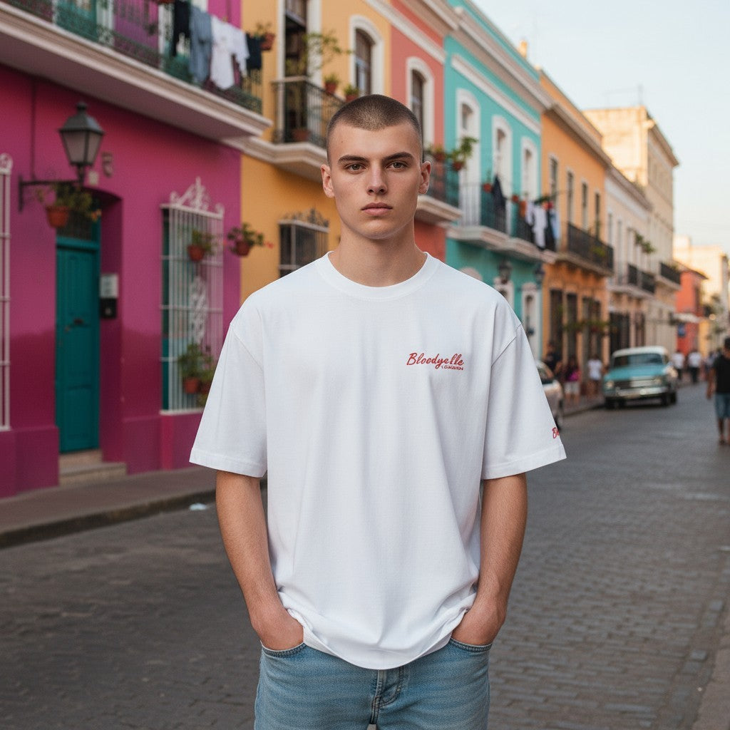 White with Bright Red Flock Bloodyelle Signature T-Shirt