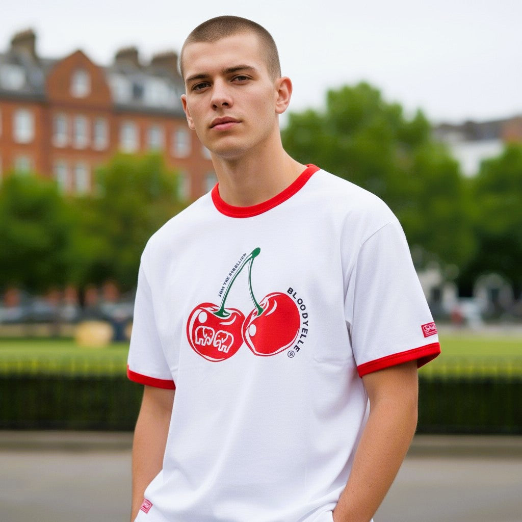 Rebellious White and Red Flock Cherry T-Shirt
