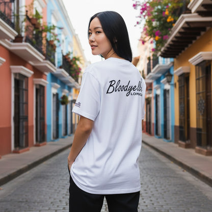 Wite with Black Flock Bloodyelle Signature T-Shirt