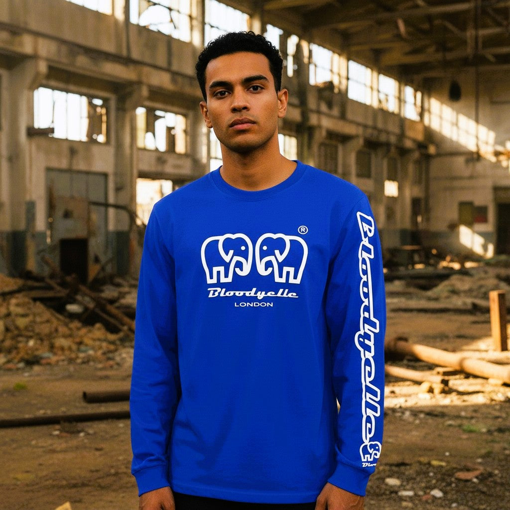 Royal Blue with White Elephant Brand Long Sleeve T-Shirt