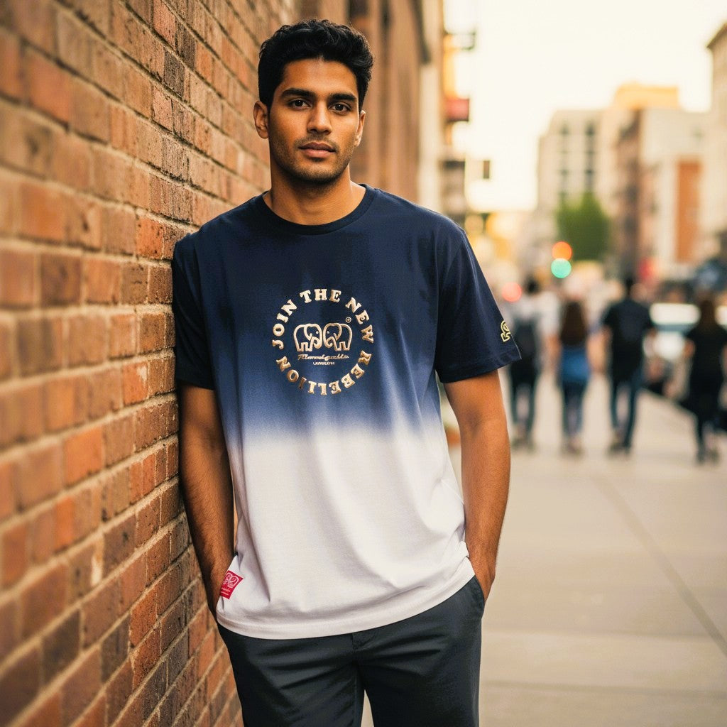 Medium Logo Navy and Gold Puff T-Shirt