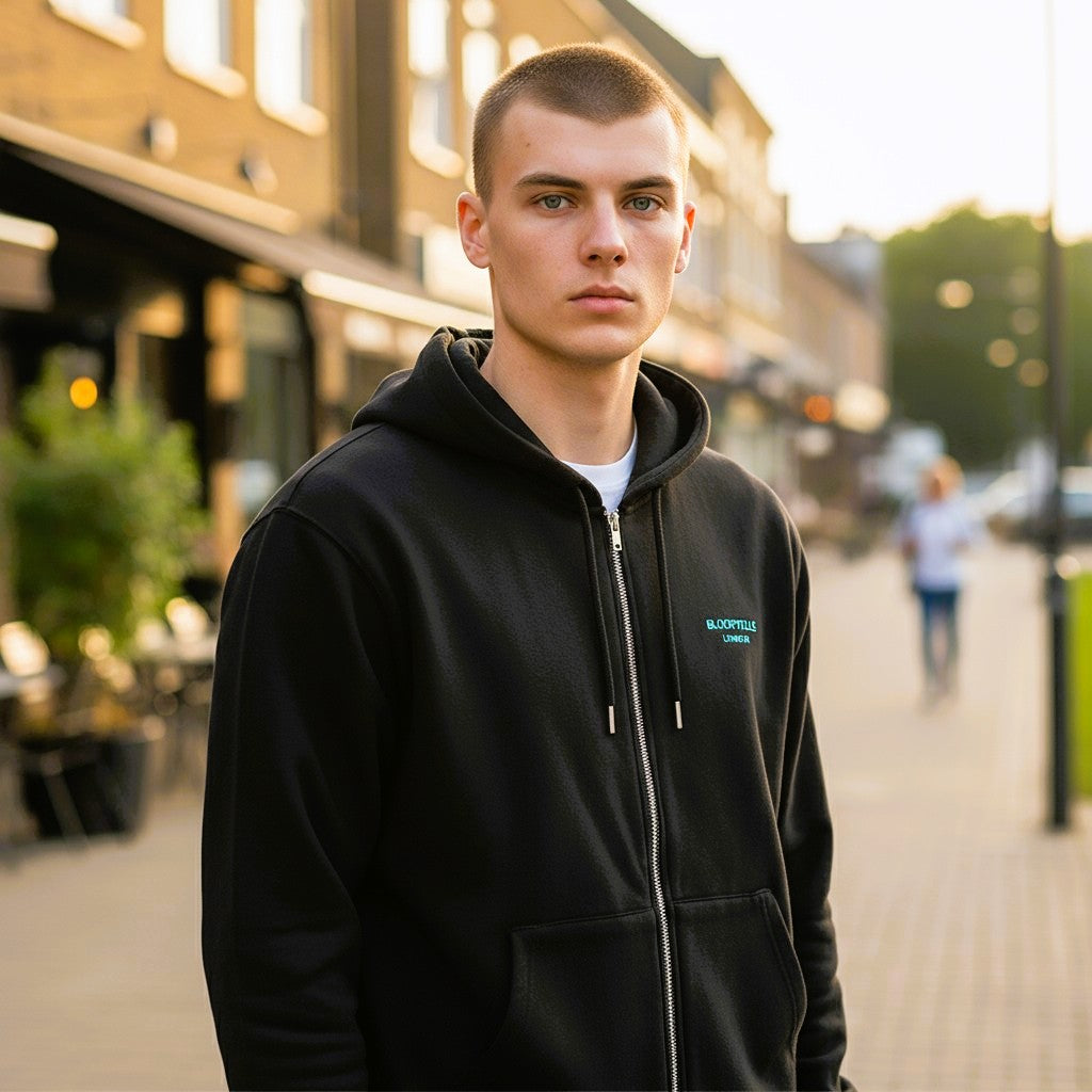 Hoodie Black w/ Light Blue Logo