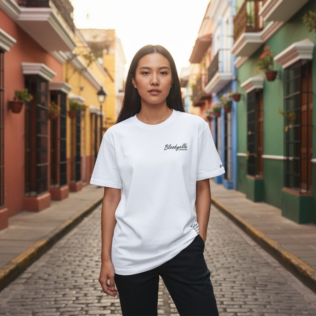 Wite with Black Flock Bloodyelle Signature T-Shirt