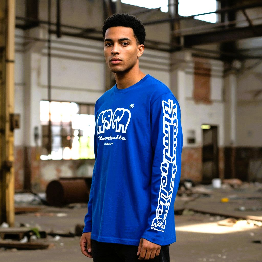Royal Blue with White Elephant Brand Long Sleeve T-Shirt