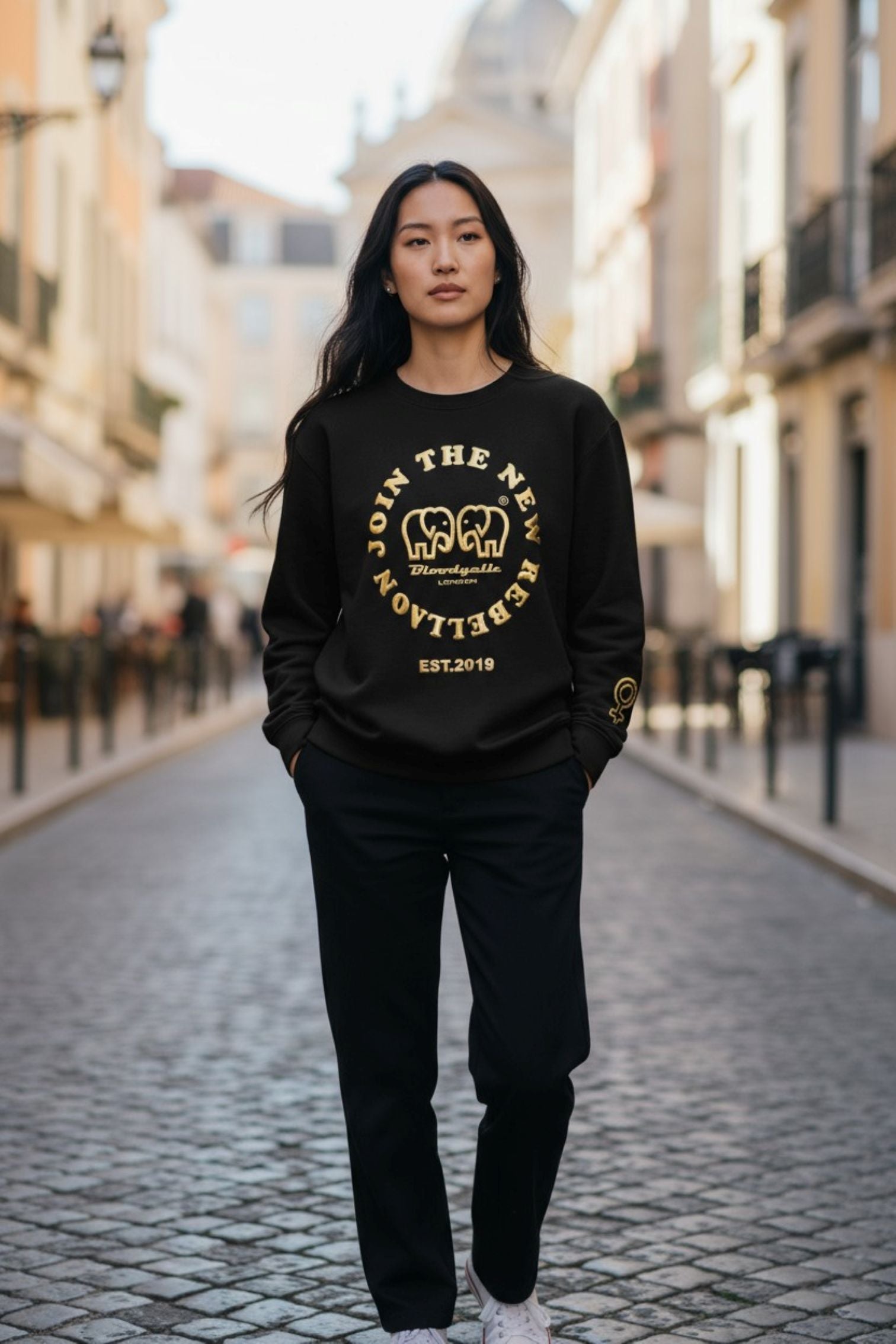 Join the New Rebellion Black and Gold Puff Sweatshirt
