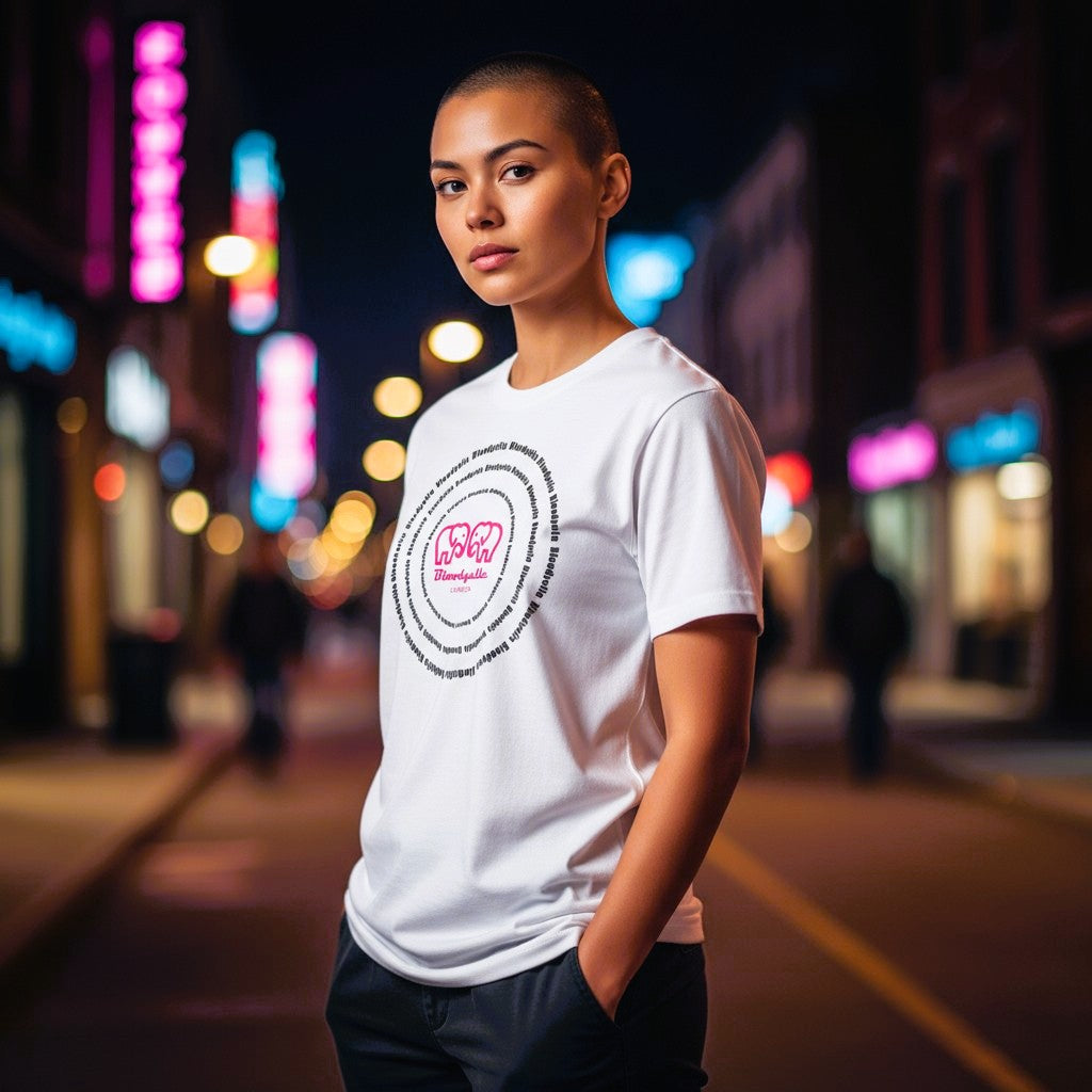 White Black and Fuchsia Spiral T-Shirt