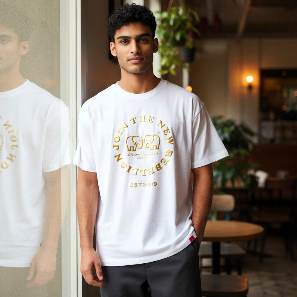 Rebellion White and Gold Puff T-Shirt