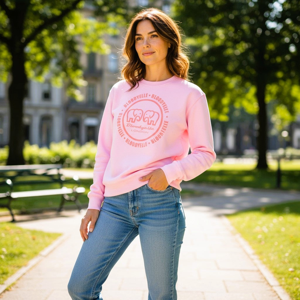 Bloodyelle Cotton Pink and Dusty Pink Flock Infinity Logo Sweatshirt