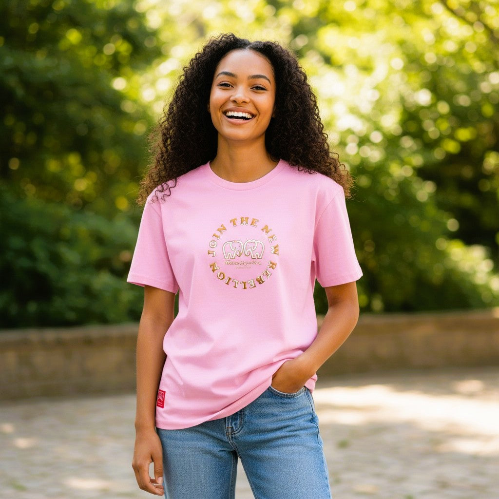 Medium Logo Pink and Gold Puff T-Shirt